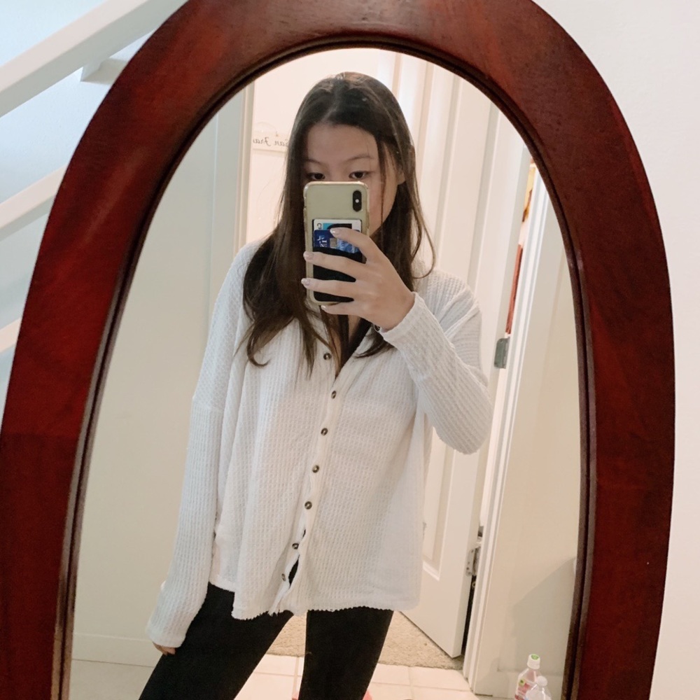 Urban outfitters white button up waffle sweater